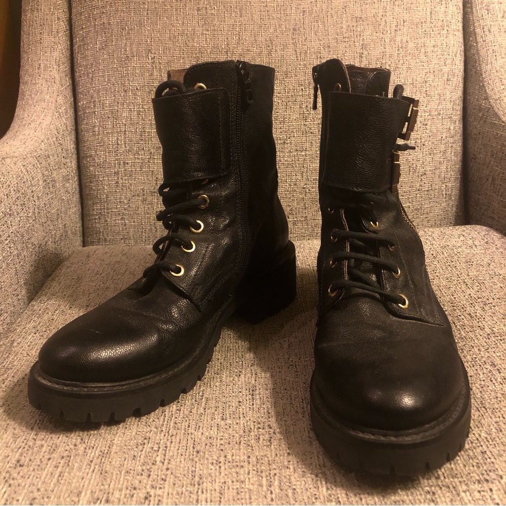 Nero Giardini Black Leather Combat Boots